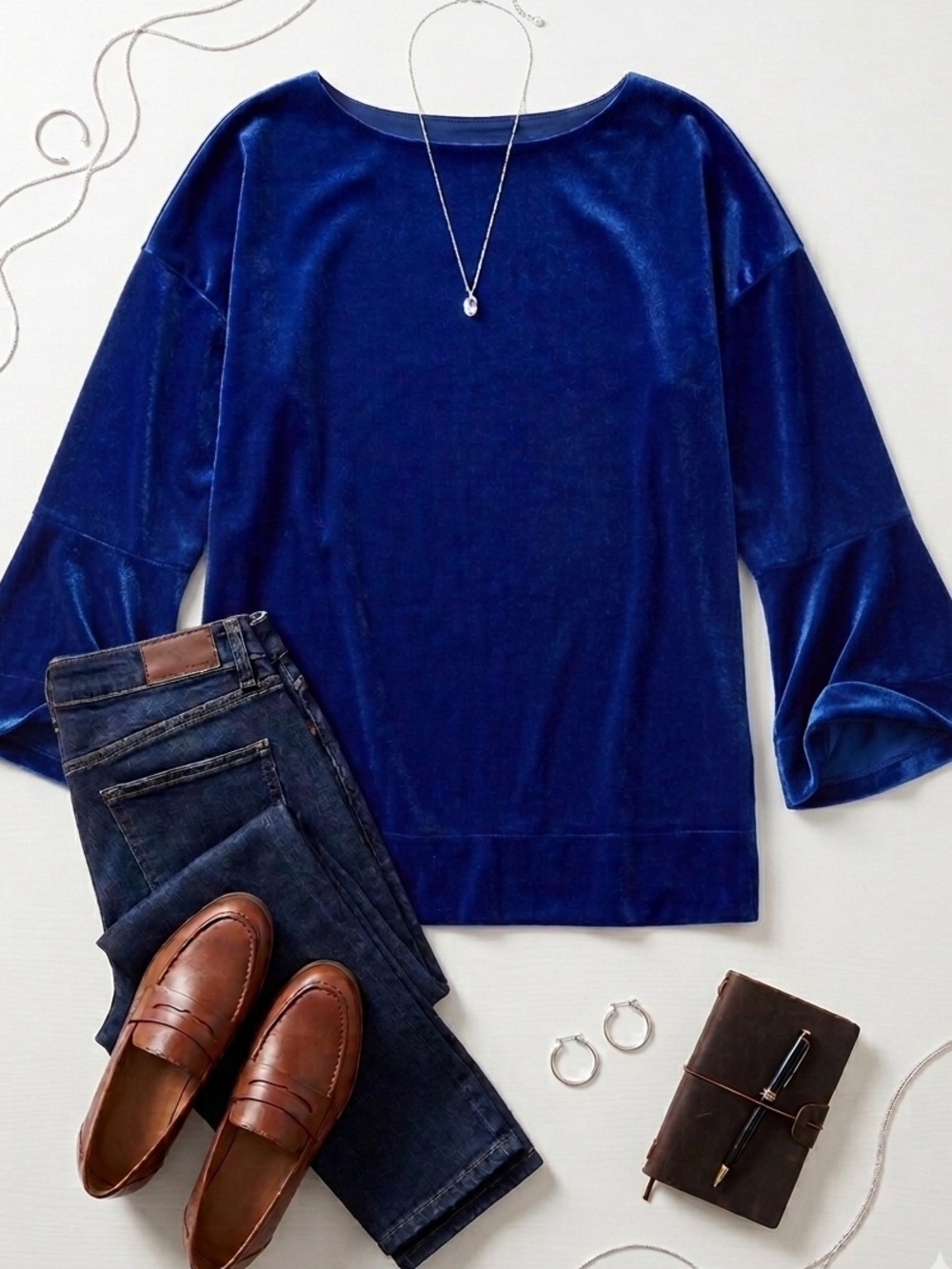 Soft Surroundings Royal Blue Velvet Boatneck Tunic Top 2X Boho Luxury Lagenlook